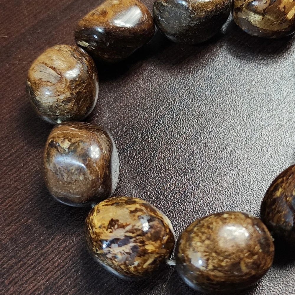 VINTAGE BRONZITE Natural Stone Nugget Bracelet Heavy Earth Tone Statement